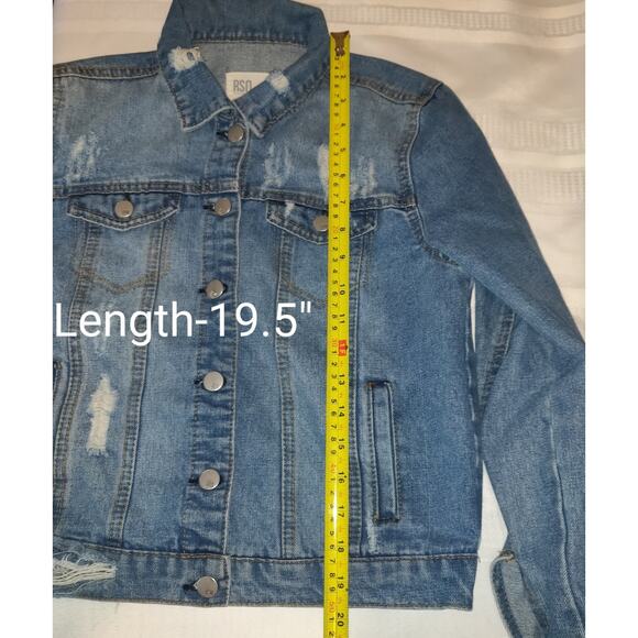 Rsq Denim Jean Jacket Women's S Distressed Medium Wash Blue Rips Trucker Pockets - Picture 11 of 16